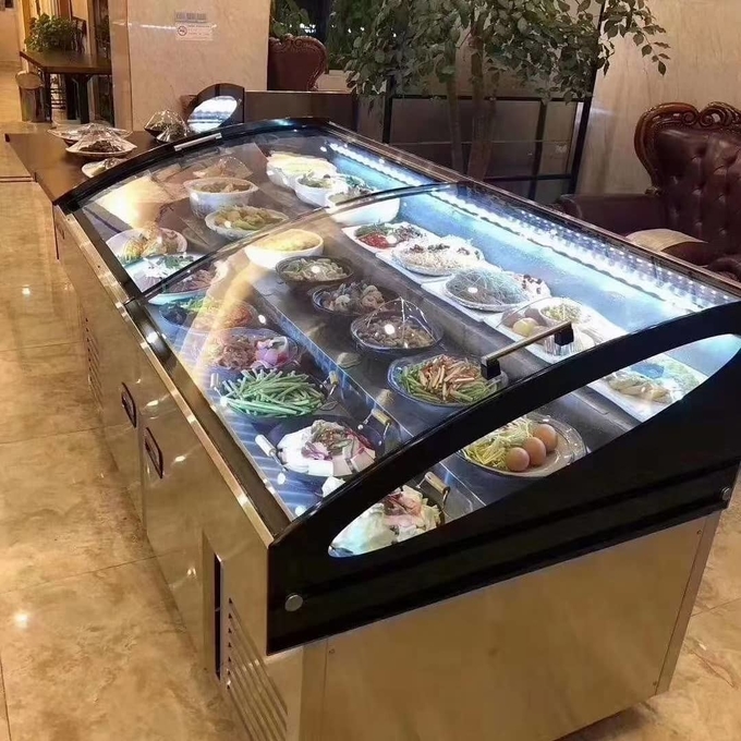 Armário comercial 5 da preservação da pesca do fruto da ordem da exposição do assado do marisco da tabela do gelo da escada
