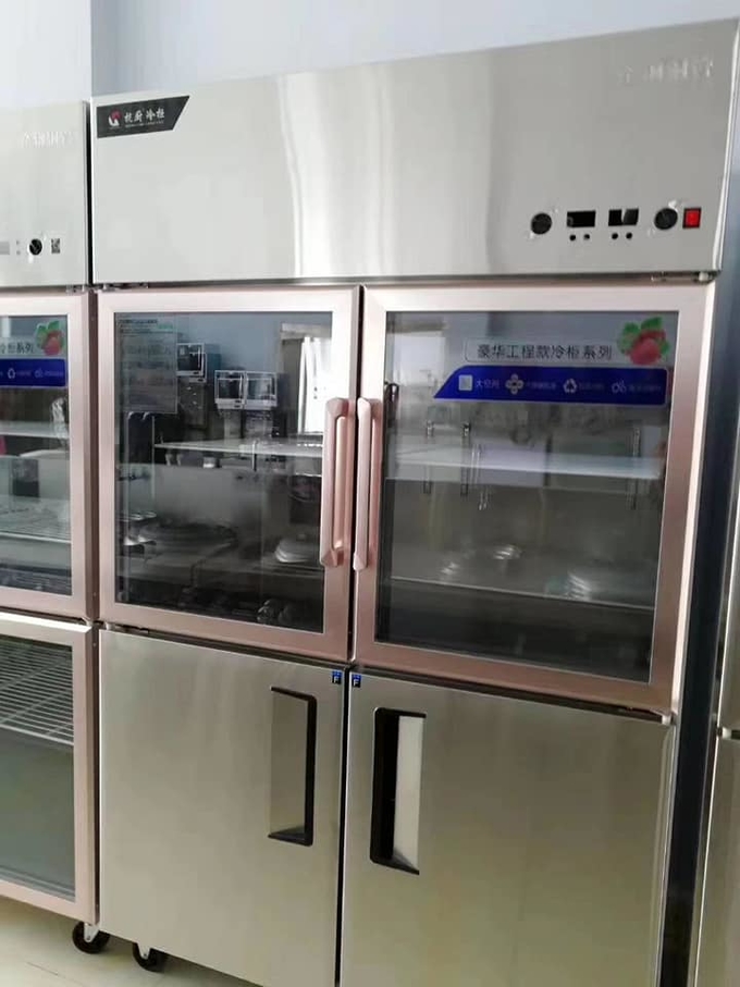 Anúncio publicitário de aço inoxidável 5 da porta do congelador 4 da porta de vidro dobro superior