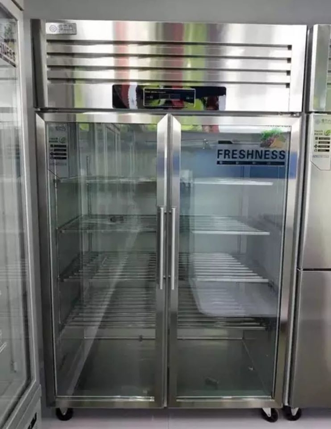 Congelador de aço inoxidável 2 da japona da porta de vidro comercial da grande capacidade de porta dobro