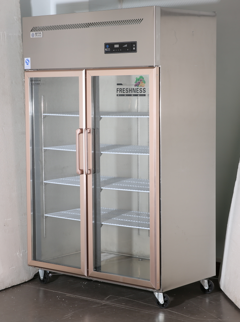 Congelador de aço inoxidável 0 da japona da porta de vidro comercial da grande capacidade de porta dobro