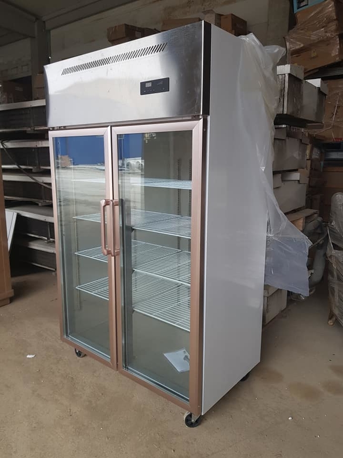 Congelador de aço inoxidável 3 da japona da porta de vidro comercial da grande capacidade de porta dobro